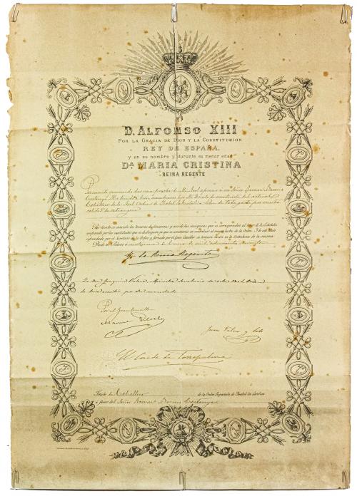 TÍTULO DE CABALLERO DE LA REAL ORDEN DE ISABEL LA CATÓLICA