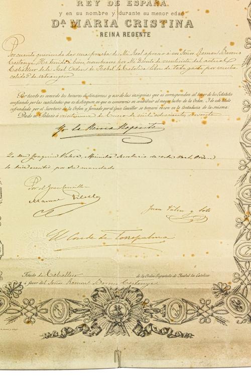 TÍTULO DE CABALLERO DE LA REAL ORDEN DE ISABEL LA CATÓLICA