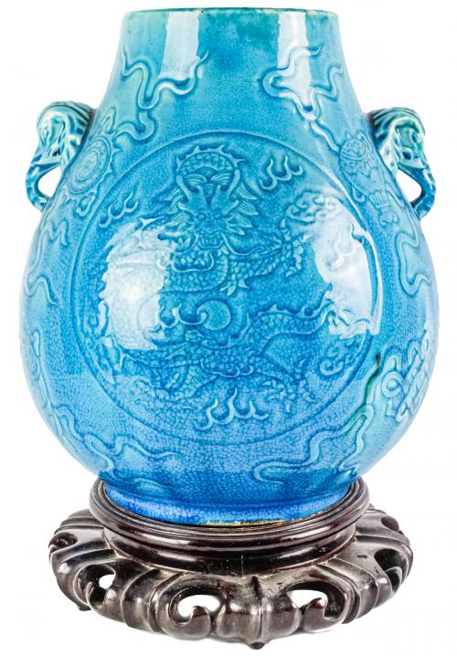 JARRON ORIENTAL CON BASE DE MADERA