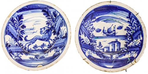 DOS PLATOS DE CERÁMICA CATALANA DEL S. XVIII