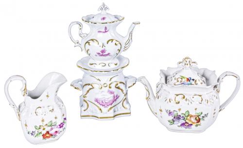 TISANERA, TETERA Y LECHERA DE PORCELANA