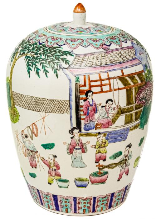 TIBOR DE PORCELANA ORIENTAL DEL ÚLTIMO TERCIO DE SIGLO XX