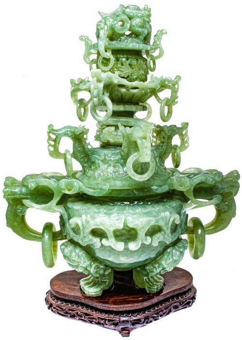 GRAN POTICHE EN JADE DE LOS AÑOS 40