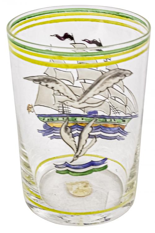 VASO EN VIDRIO SOPLADO Y ESMALTADO, DE MEDIADOS DEL S.XX