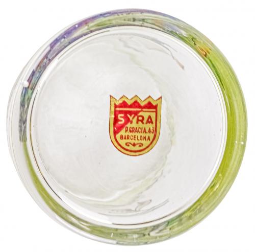 VASO EN VIDRIO SOPLADO Y ESMALTADO, DE MEDIADOS DEL S.XX