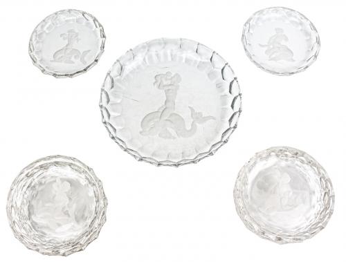 PLATOS DE CRISTAL GRABADO DE MEDIADOS DE SIGLO XX