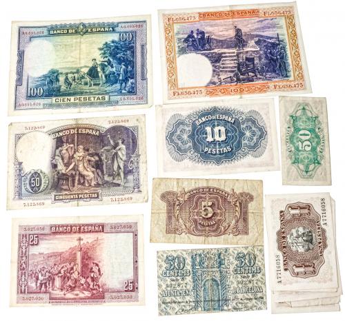LOTE DE BILLETES ESPAÑOLES DE DISTINTOS AÑOS
