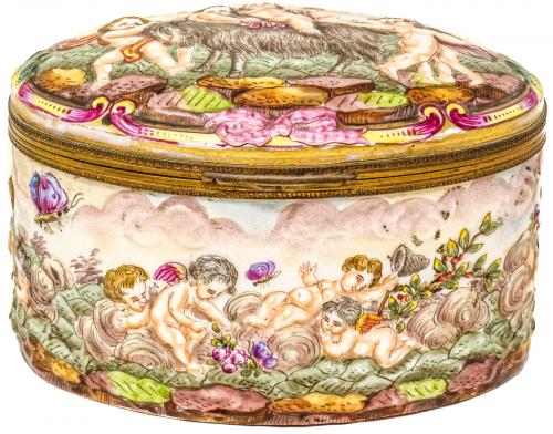 CAJA DE PORCELANA CAPODIMONTE DE MEDIADOS DE SIGLO XX
