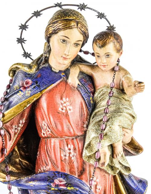 VIRGEN CON NIÑO DE ESTUCO POLICROMADO