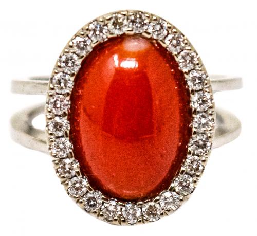 ANILLO ROSETÓN CON CORAL Y BRILLANTES