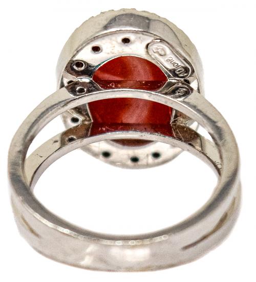 ANILLO ROSETÓN CON CORAL Y BRILLANTES