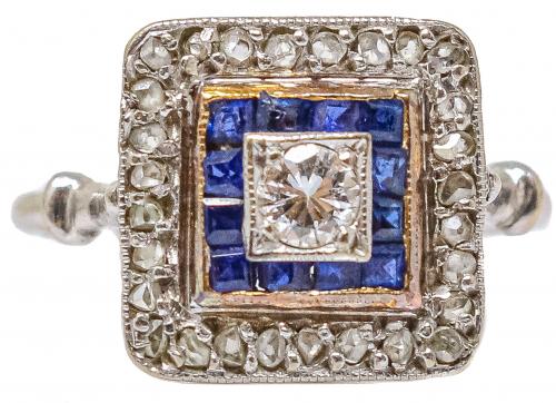 SORTIJA CON DIAMANTES Y ZAFIROS DE LOS AÑOS 30-40