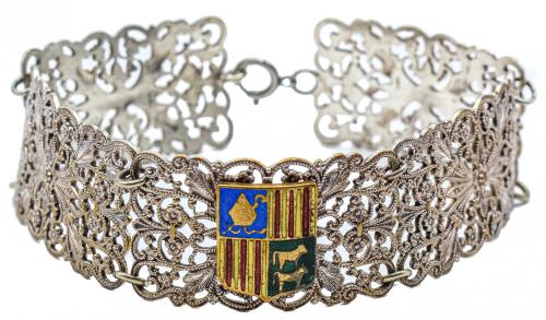 PULSERA DE PLATA CON ESCUDO DE ANDORRA, AÑOS 60