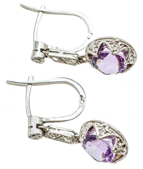 PENDIENTES CON AMATISTAS Y DIAMANTES, DE MEDIADOS S.XX