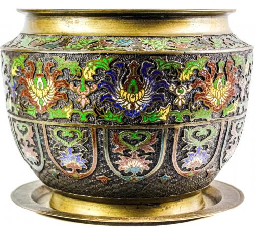 JARDINERA ORIENTAL DE BRONCE CON ESMALTES