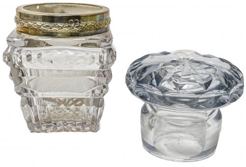 TARRO Y CANDELERO EN CRISTAL Y PLATA 
