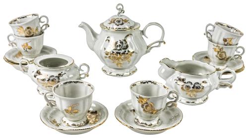 JUEGO DE CAFÉ EN PORCELANA HISPANIA DE MEDIADOS DEL S. XX