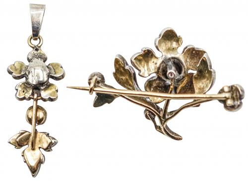 BROCHE Y COLGANTE CON DIAMANTES DEL S.XIX