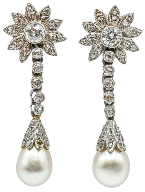 PENDIENTES CON DIAMANTES Y PERLAS DE PPS. DEL S.XX