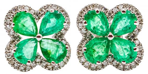 PENDIENTES FLOR CON DIAMANTES Y ESMERALDAS