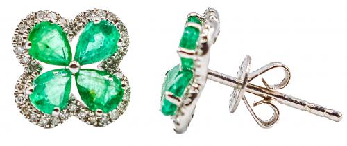 PENDIENTES FLOR CON DIAMANTES Y ESMERALDAS