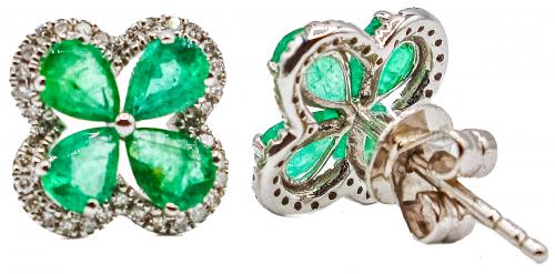 PENDIENTES FLOR CON DIAMANTES Y ESMERALDAS