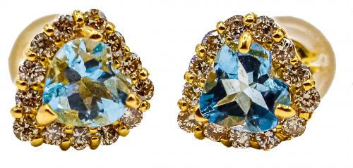 PENDIENTES ROSETÓN CORAZÓN CON AGUAMARINA Y BRILLANTES
