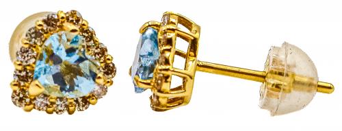 PENDIENTES ROSETÓN CORAZÓN CON AGUAMARINA Y BRILLANTES