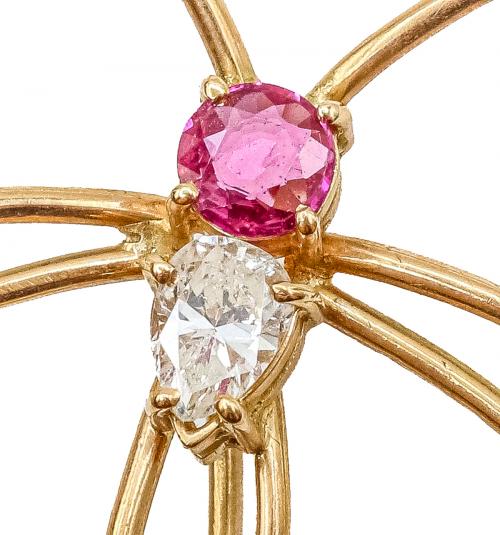 ALFILER MARIPOSA CON RUBÍ Y DIAMANTE
