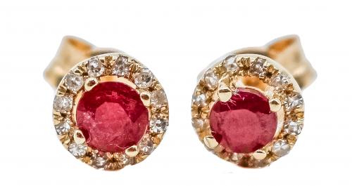 PENDIENTES ROSETONES CON RUBÍES Y BRILLANTES