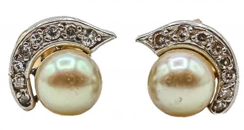 PENDIENTES CON PERLAS Y DIAMANTES DE MEDIADOS S.XX