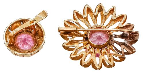 BROCHE Y PENDIENTE CON ROSA DE FRANCIA AÑOS 70