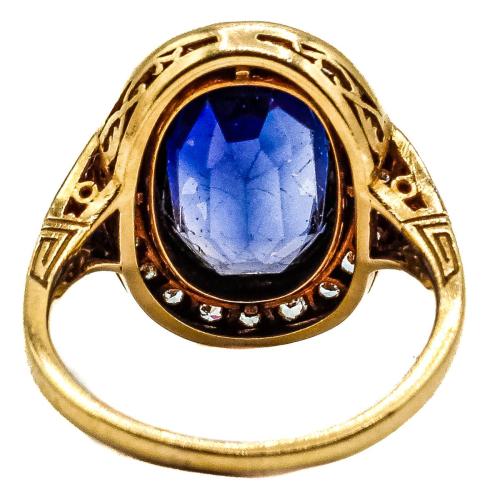 SORTIJA ROSETÓN CON ZAFIRO Y DIAMANTES, DE PPS. DEL S.XX