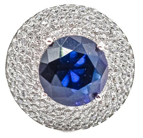 ANILLO ROSETÓN CON CRISTAL AZUL Y CIRCONITAS