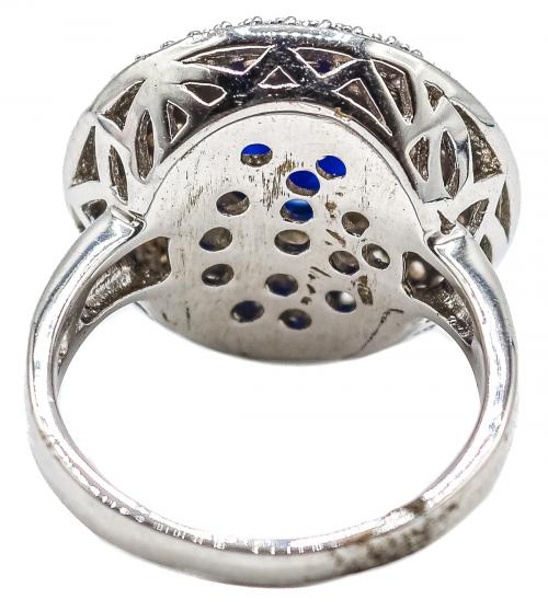 ANILLO ROSETÓN CON CRISTAL AZUL Y CIRCONITAS