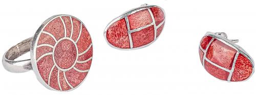 ANILLO Y PENDIENTES CON CORAL ESMPONJA