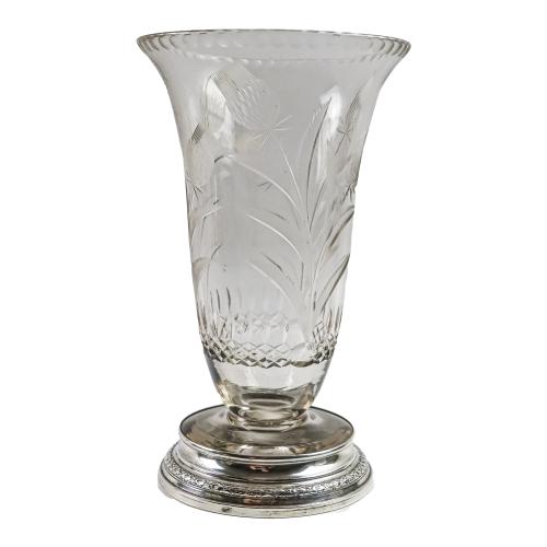 JARRÓN EN CRISTAL Y PLATA DE MEDIADOS DEL S.XX