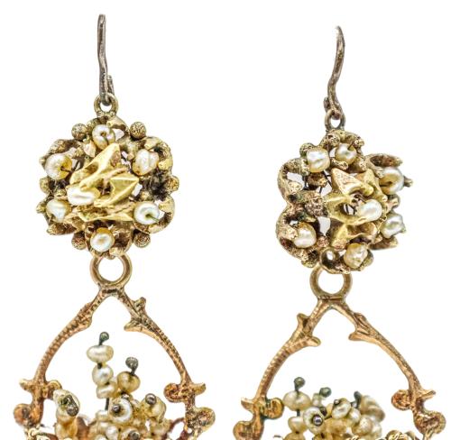 PENDIENTES CESTAS CON PERLAS DEL S.XIX