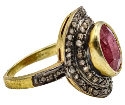 ANILLO ROSETÓN CON RUBÍ Y DIAMANTES
