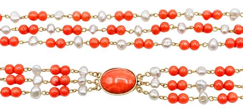 COLLAR GARGANTILLA DE PERLAS Y CORAL