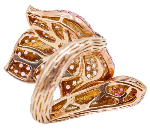ANILLO HOJA CON ZAFIROS ROSAS