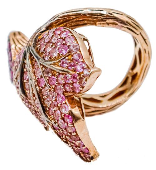 ANILLO HOJA CON ZAFIROS ROSAS