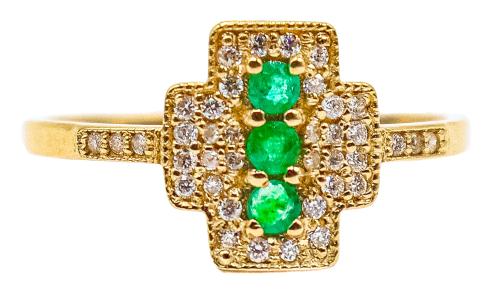 ANILLO ESTILO ART DECÓ CON ESMERALDA Y BRILLANTE