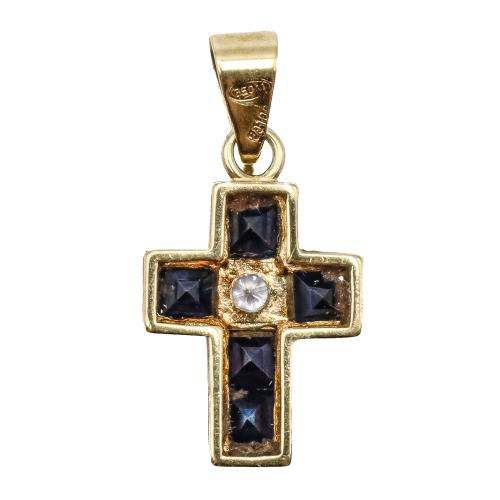 CRUZ COLGANTE CON ZAFIROS Y BRILLANTE