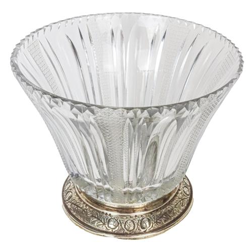 JARRÓN CRISTAL Y PLATA MEDIADOS SIGLO XX