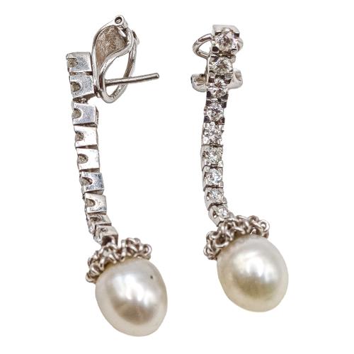 PENDIENTES LARGOS CON BRILLANTES Y PERLAS, AÑOS 60