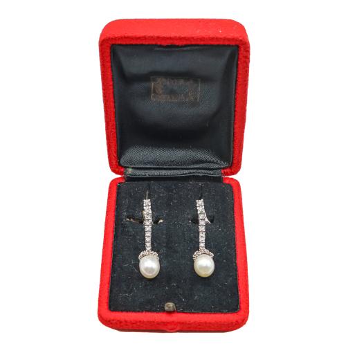PENDIENTES LARGOS CON BRILLANTES Y PERLAS, AÑOS 60