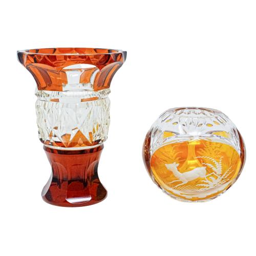 COPA Y JARRONCITO EN CRISTAL TALLADO DE MEDIADOS S.XX