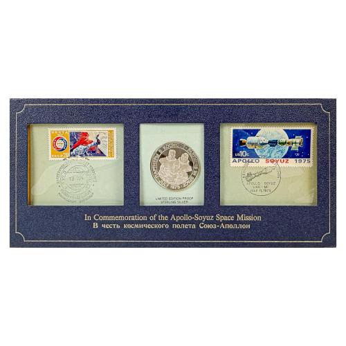DOS MEDALLAS Y DOS SELLOS CONMEMORATIVOS APOLO-SOYUZ 1975 