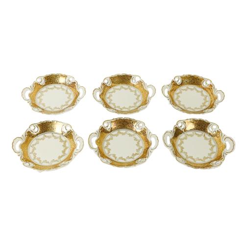 SEIS PLATOS DE APERITIVO DE PORCELANA  DE MEDIADOS S. XX